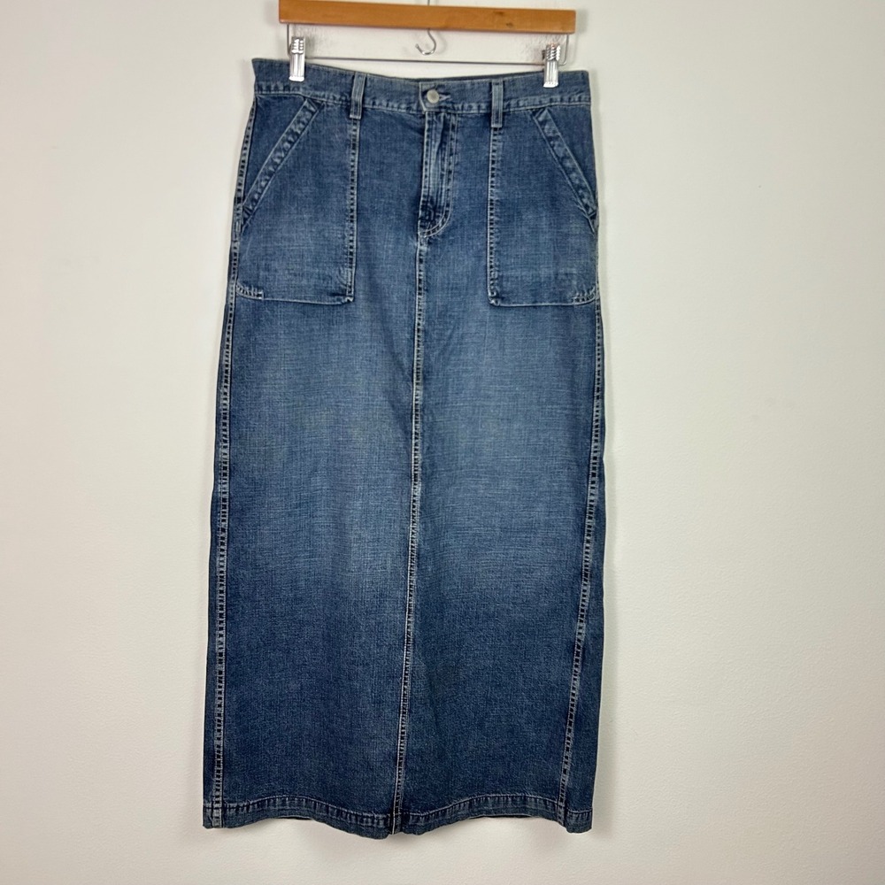 Lucky Brand Dungarees Denim Maxi Skirt Blue Made in USA Size 12/31 Medium Wash